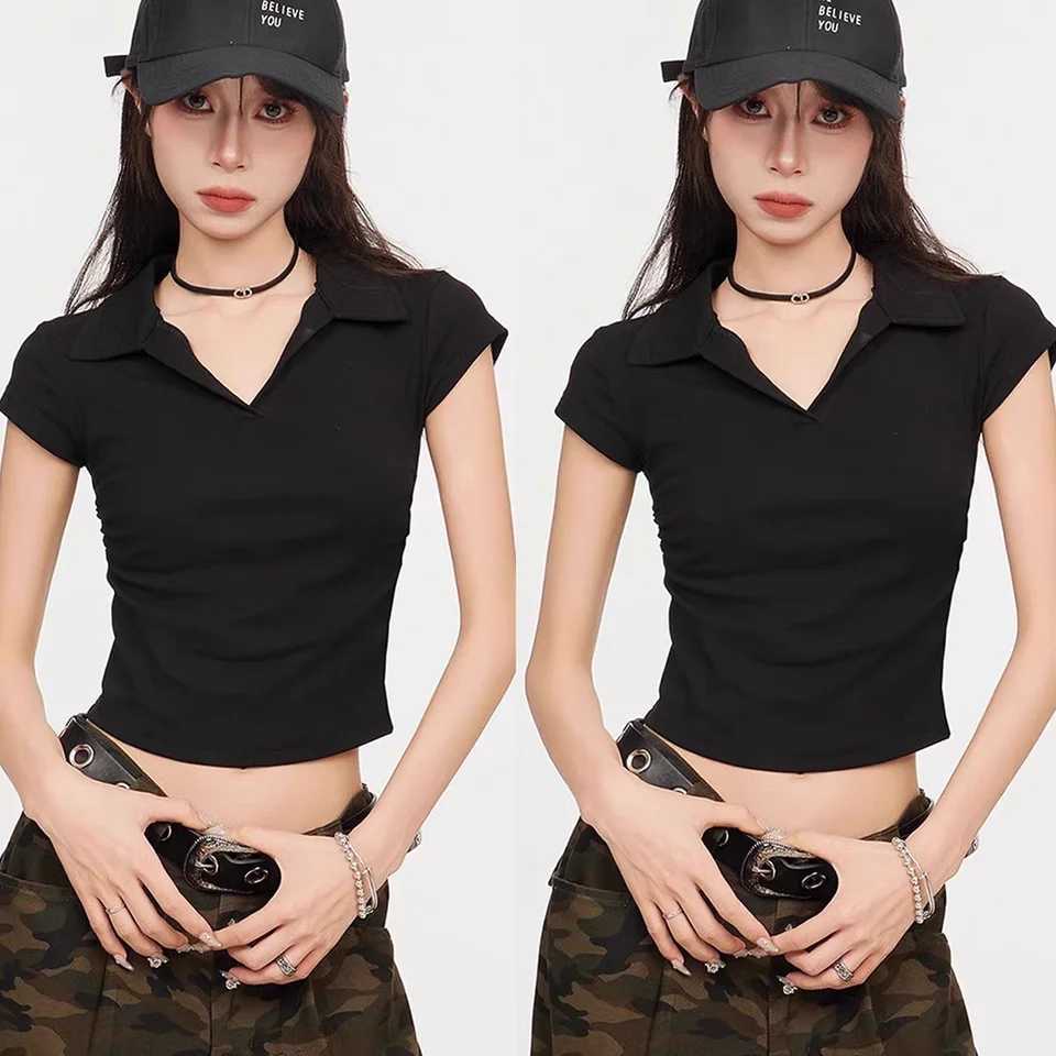 Cotton Summer Sexy Womens T Shirt Skinny Slim Basic Solid Crop Top Short Sleeve Polo TShirtCasual Top Tee for WomenT260317