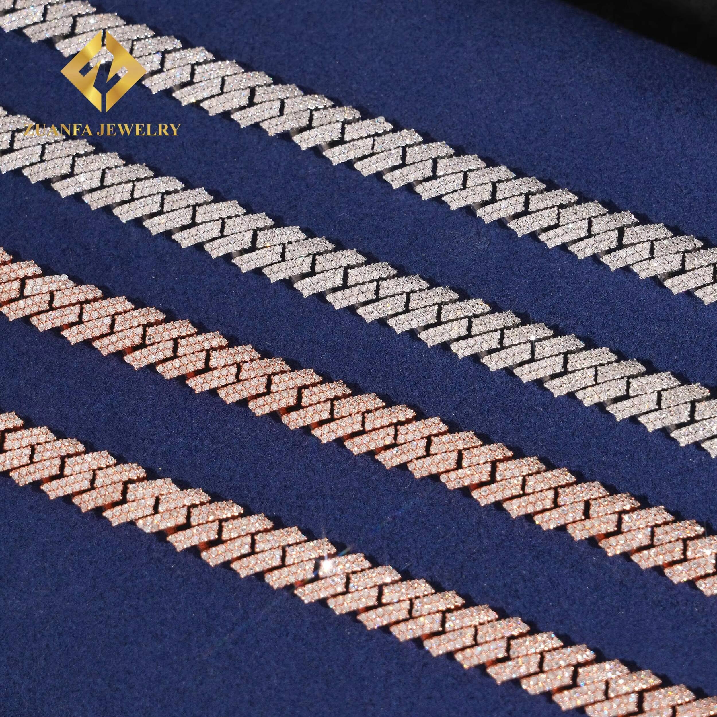 Wholesale Price Hip Hop Men Rose Gold Miami Necklace in 925 Silver 8mm Iced Out Moissanite Cuban Link Chain Rock Jewelry