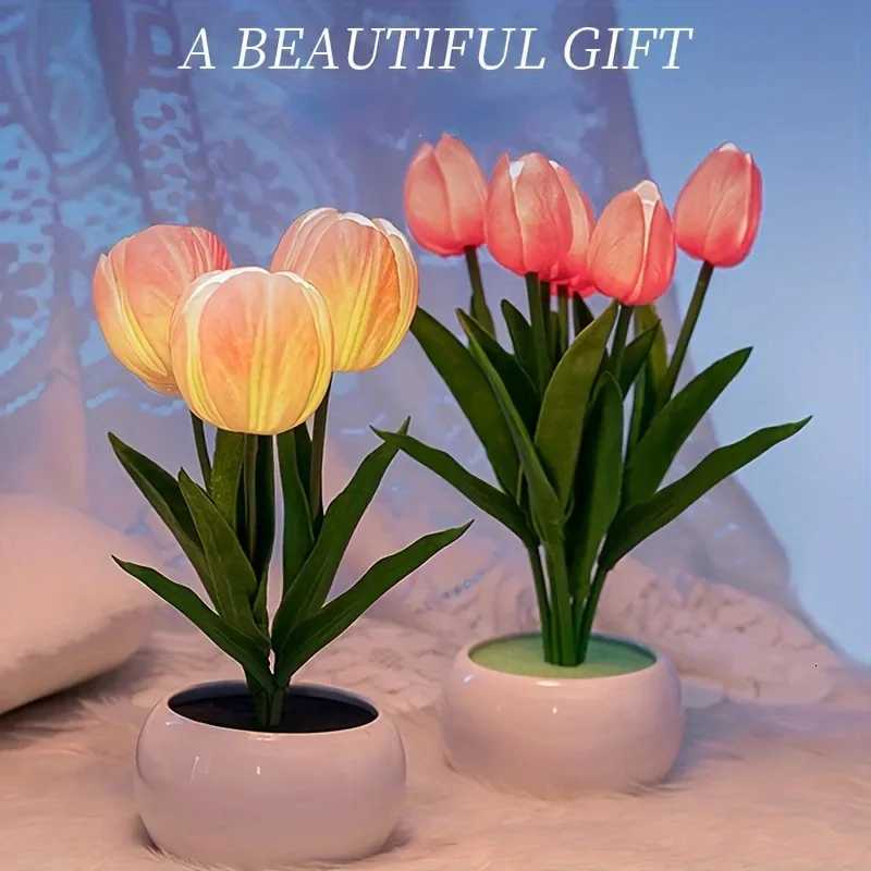 Silk Touch Tulip Flower Night LightArtificial Flower Bedside Lamp Warm Floral Decor Lamp for Home Bedroom Valentines Day Gift H260318