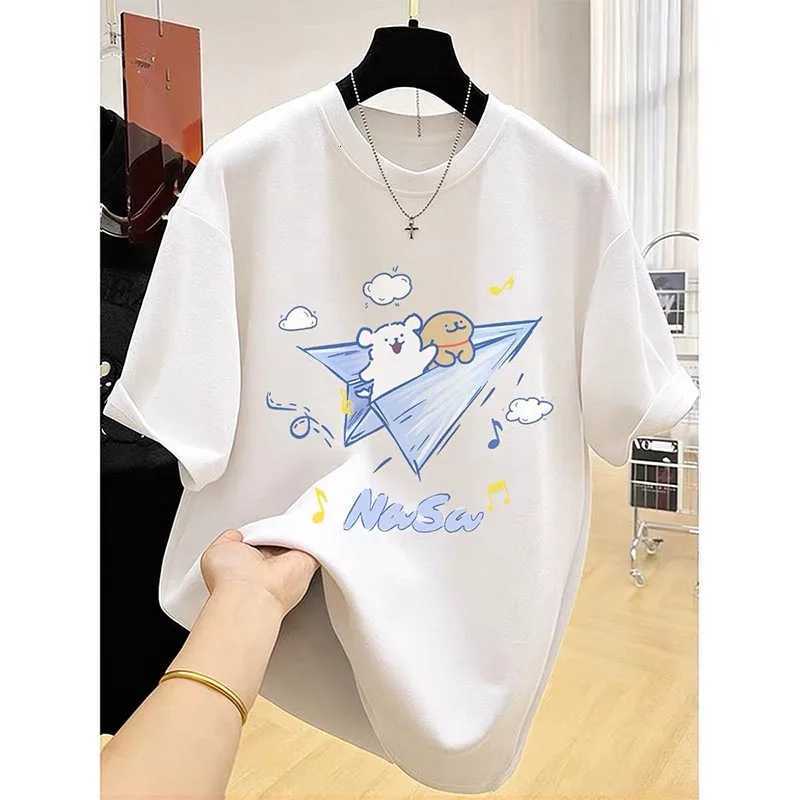 Summer 2026 New Chic Hand-Painted Cartoon Print T-shirts Women Clothing Casual Loose Pure Cotton Short Sleeve Tee Lady Y2k TopsT260317