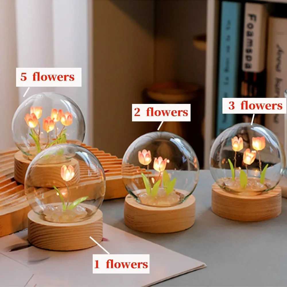 Tulip Night Light Cute Bedroom Room Decor Floral Lamp Valentines Day Gift Lampara Tulipanes Girlfriend DIY Material Handmade H260318
