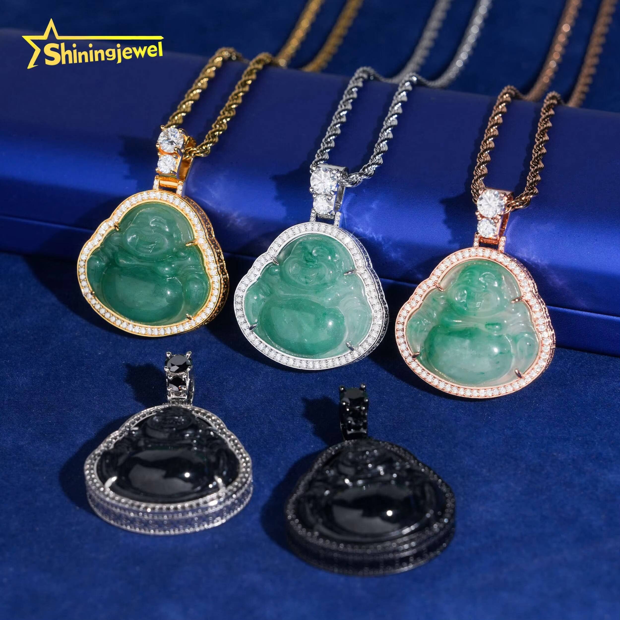 Hip Hop Pendants 925 Sterling Silver Iced Out Moisaanite Jade Buddha Pendant Custom Moissanite Pendant Men Party Gifts