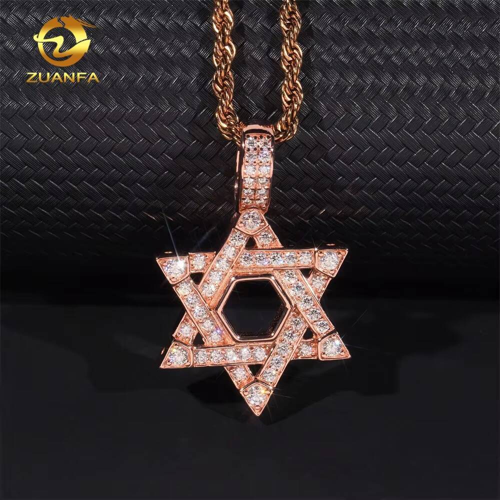 Moissanite Jewelry Pentagram Pendant Custom Iced Out Hip Hop 925 Silver VVS Moissanite Diamond Charm Pendant GRA Certificate