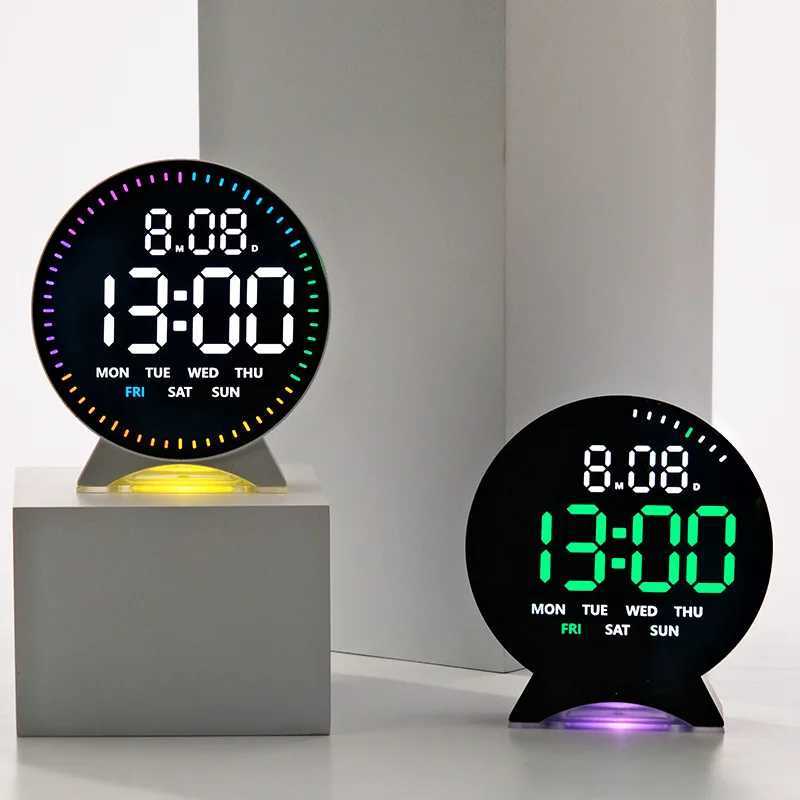 Personalized Jumping Seconds Display Electronic LED Alarm Clock Desktop Ambient Light Decor USB Table Clock with Auto Dimmming D260318