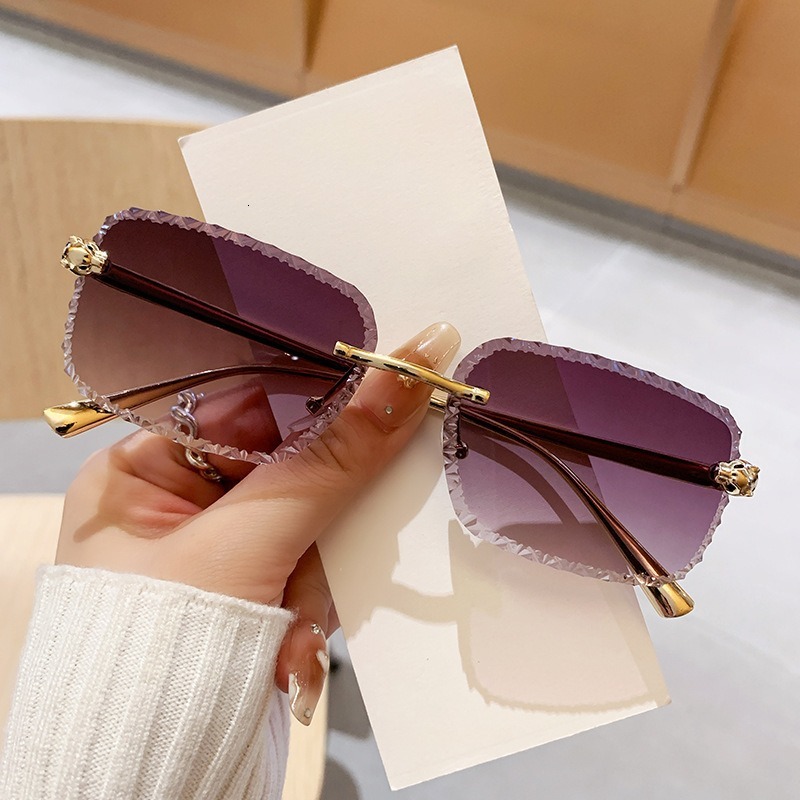 Luxury Brand Designer Sunglasses New High-Quality Sunglasses With A Stylish Design, Leopard Head Temple Arms, Frameless Sunglasses, European And Ameri