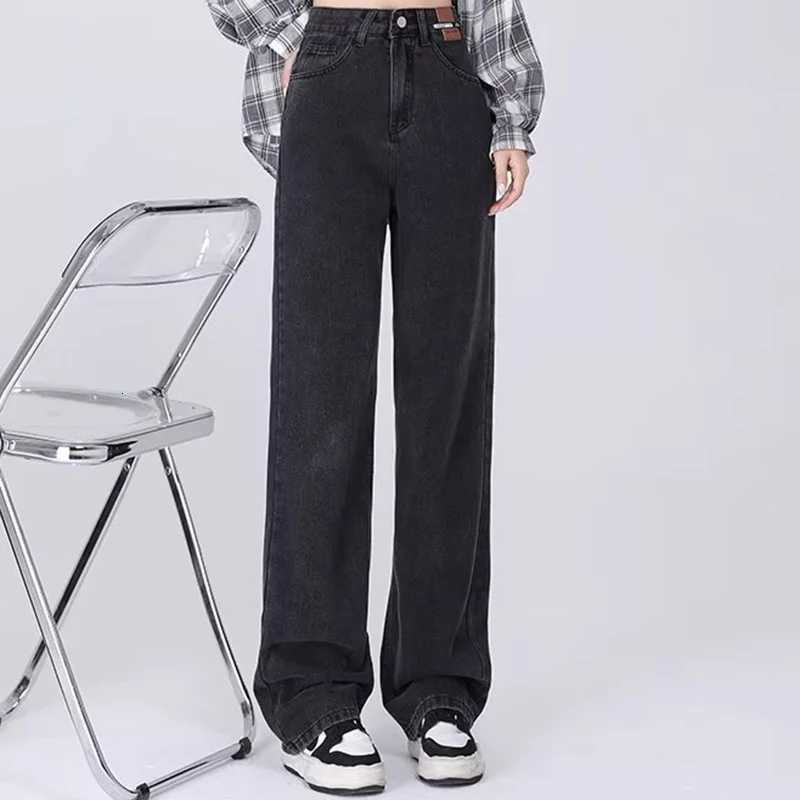Female High Waist Narrow Wide Leg Jeans Lady Vintage Oversized Denim Straight Leg Pants Female Retro Blue Black Stacked TrousersT260317