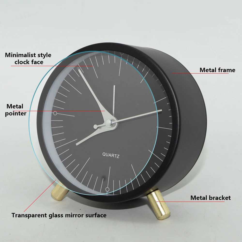 1pc 4 inch metal minimalist decoration alarm clock bedside table ornament clock Suitable for living/bedroom decoration D260318