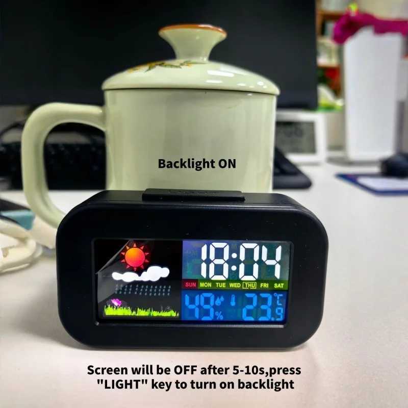 Weather Forecast Mini Digital Alarm Clock with Backlight Temperature Humidity Home Indoor Silent Electronic LED Clock D260318