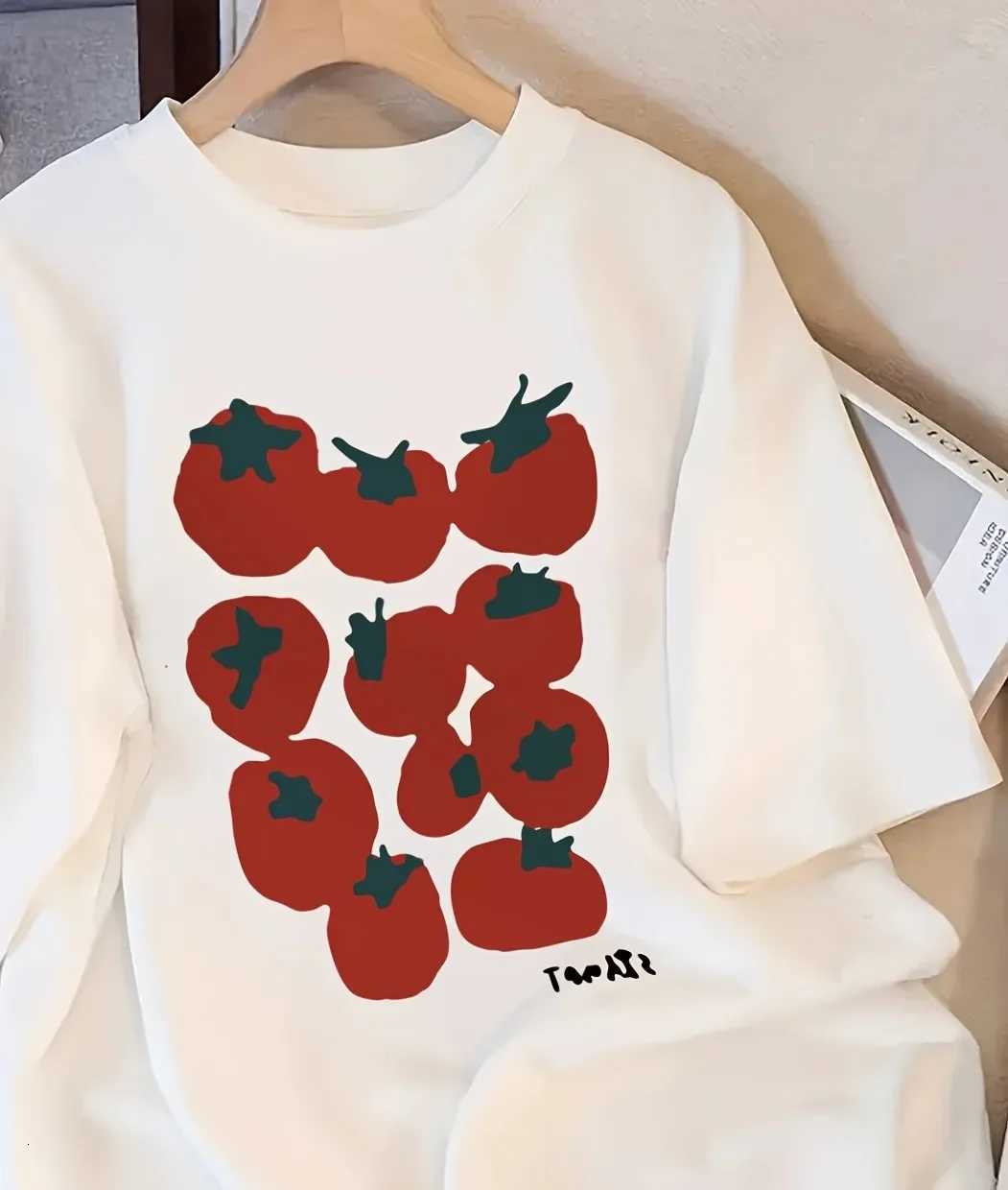 Cute Tomato Print T-Shirt Women Short Sleeve Tee Natural Fruit Graphic Top Kawaii Casual Summer Tshirt Friendly GiftT260317