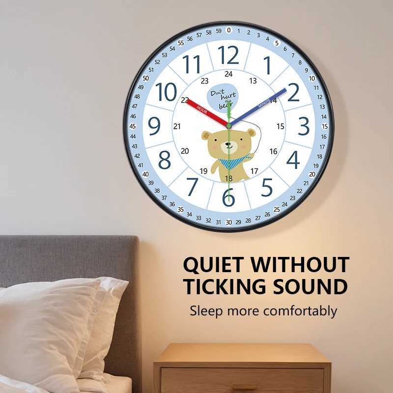 Cartoon Wall Clock Early Education Living Room Bedroom Study Clock Silent Movement Non Ticking Wall Hanging Home Decor D260318