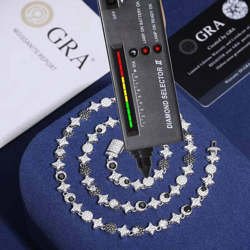 New Arrival 925 Sterling Silver 8mm Iced Out White Gold Pass Diamond Tester Moissanite Rapper Jewelry Sun Moon Star Link Chain
