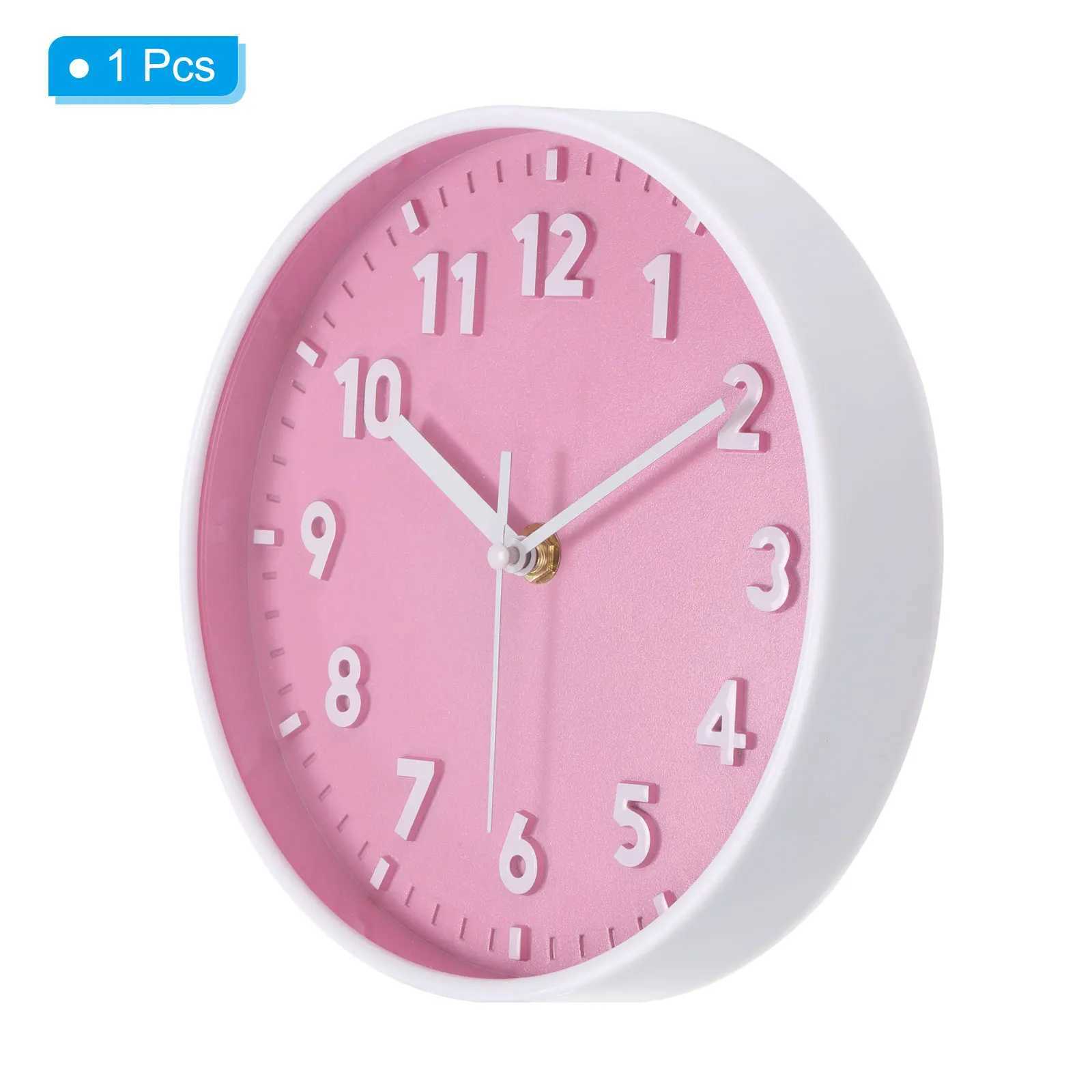 8 Inch Wall Clock 3D Number Quartz Battery Operated Silent Non-Ticking Round Wall Clocks for Office Bedroom Decorative Pink D260318