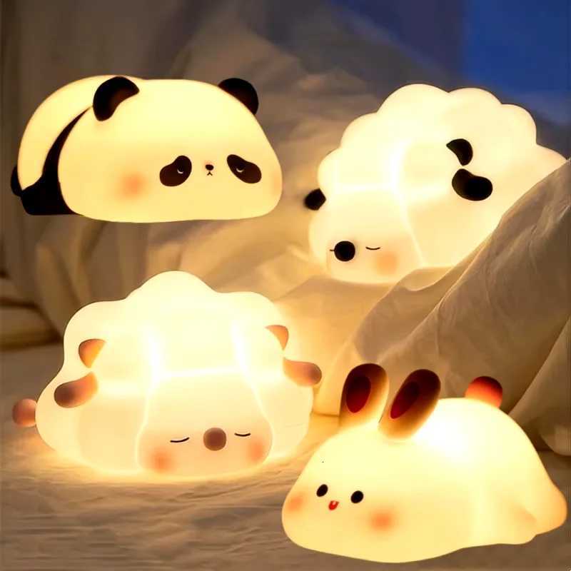 Cute LED Night Light Panda Sheep Rabbit Silicone Nightlights USB Rechargeable For Bedroom Decoration Kids Birthday Gift H260318