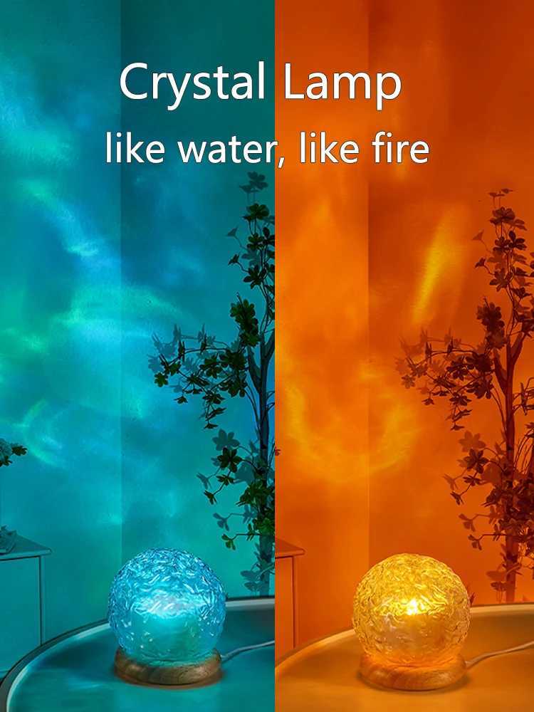 2025 New Water Ripple Projector Night Light Crystal Mood Lamp Home Bedroom Decorative Aesthetic Christmas Gift INS Sunset Lights H260318