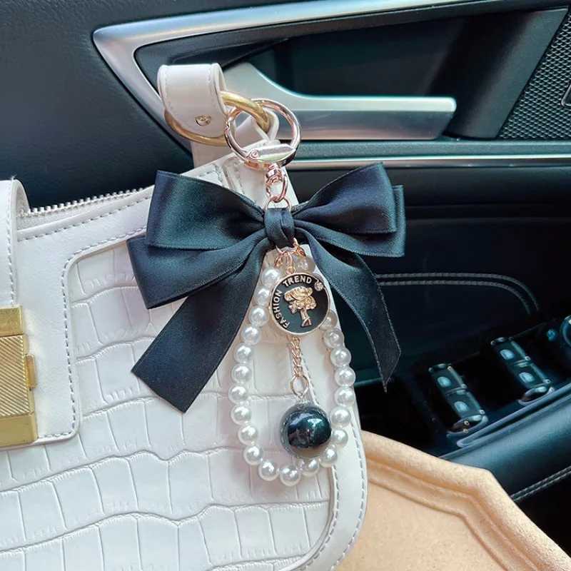 Luxury Silk Bowknot Keychain Key Chains Pearl Chain Car Keychain Women Handbag Bag Pendant Crystal Keyring Accessories Gift X421 H260318 - view 5