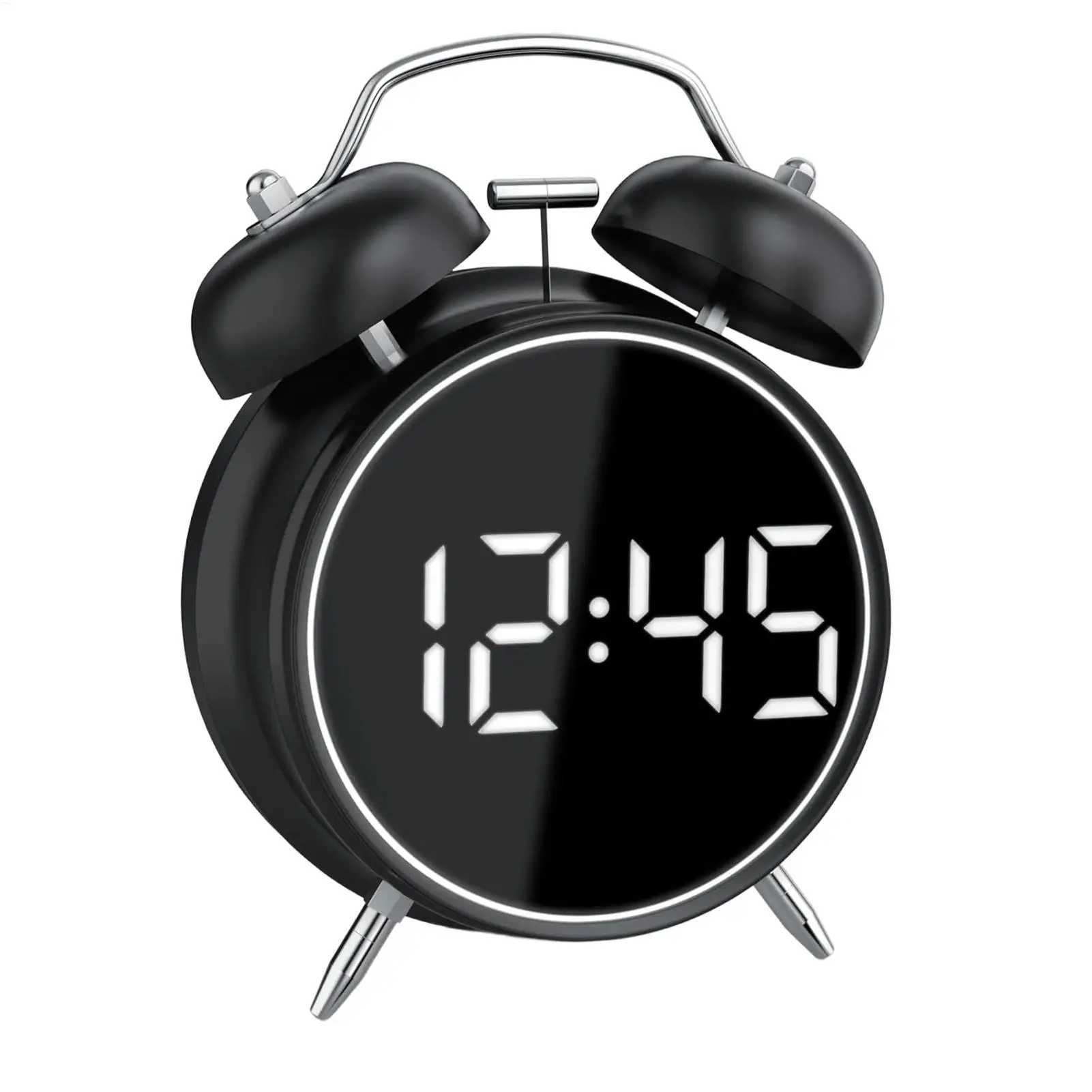 Retro Digital Alarm Clock LED Display Loud Bell Alarm Clock Analog 2 Bell High-pitched Alarm Clock Non Ticking For Heavy Sleeper D260318