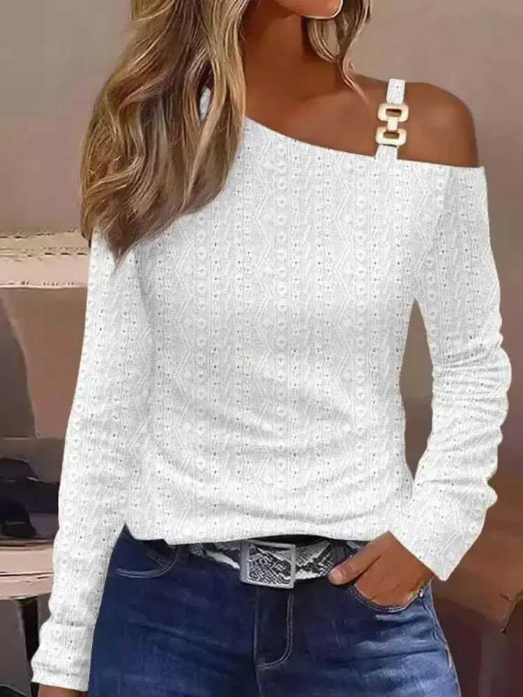 Womens Cold Shoulder Tops Long Sleeve Casual Jacquard Weave Shirts Twist Knot Top Tunic BlouseT260317