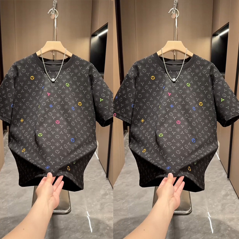 Luxury Brand Designer 2026 Summer New Full-Print Short-Sleeve Men Heavyweight T-Shirt Trendy Brand Versatile Round-Neck Top Stylish Base Shirt