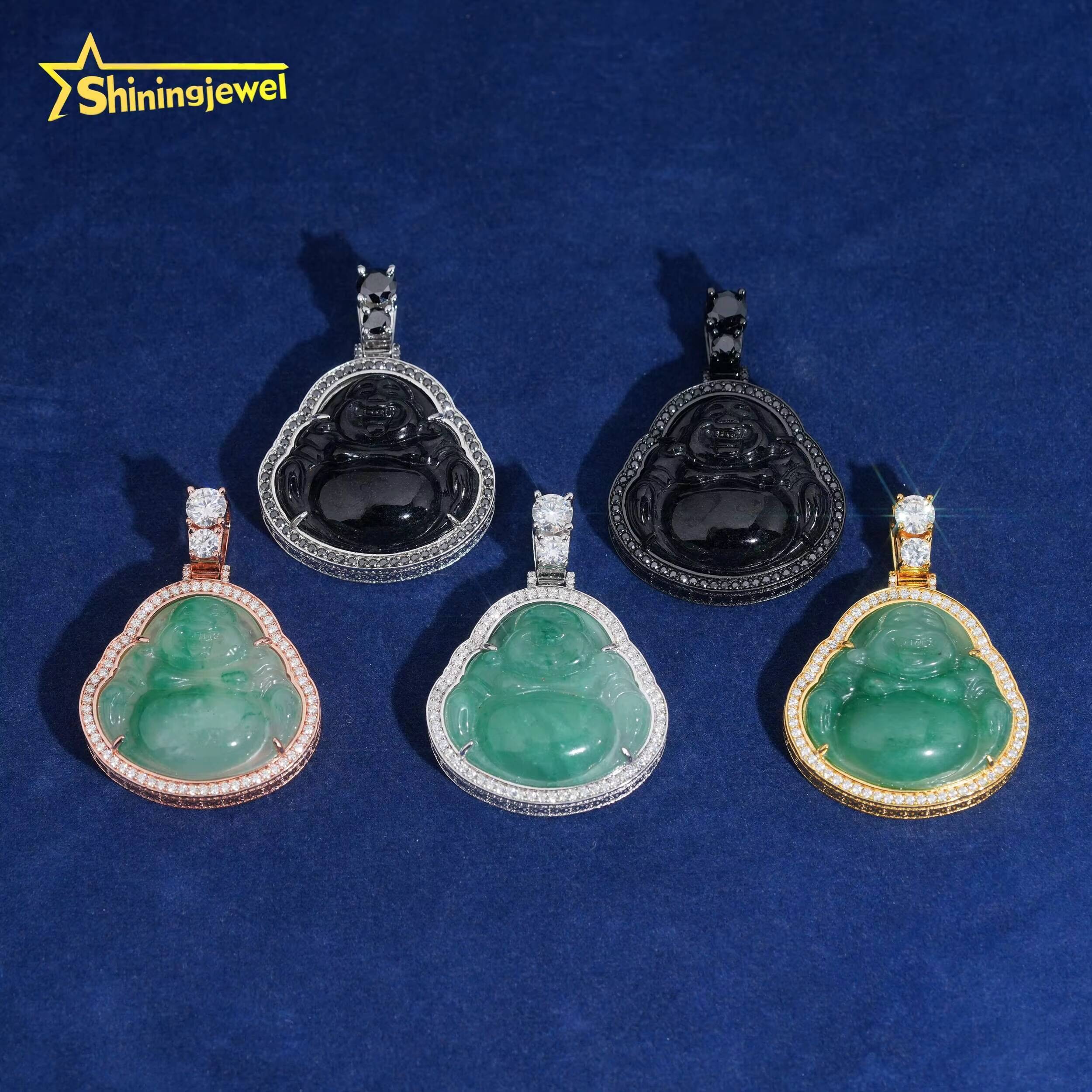 Hip Hop Pendants 925 Sterling Silver Iced Out Moisaanite Jade Buddha Pendant Custom Moissanite Pendant Men Party Gifts
