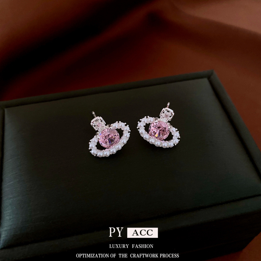 Luxury Brand Designer Jewelry Luxury Brand Designer Jewelry Korean Silver Needle Zircon Pearl Saturn Earrings Sweet Simple Versatile Studs Light Luxur