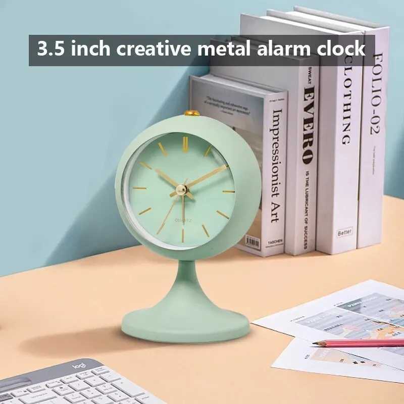 1pc Simple Decorative Metal Frosting Process Alarm Clock Desktop Bedside Clock Light Luxury Luminous Pointer Clock Without Batt D260318