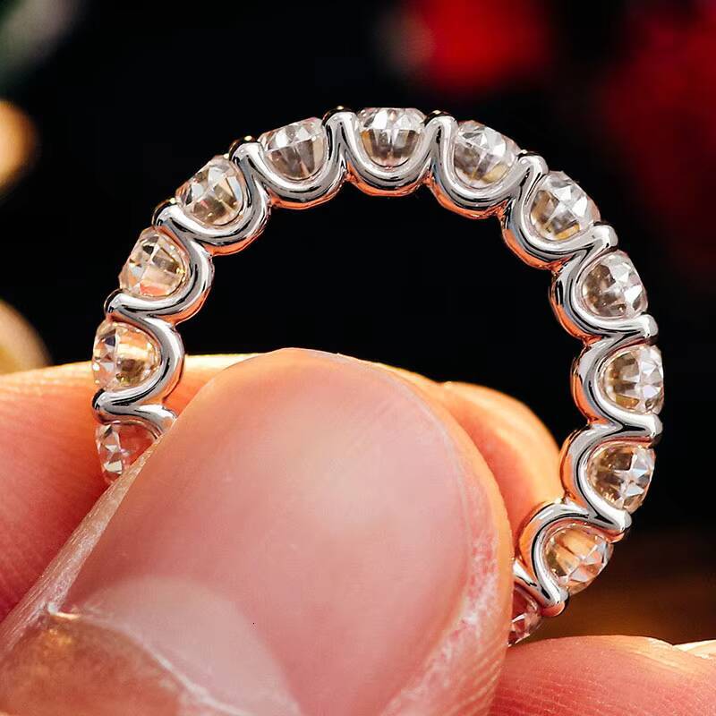 DEF Oval Cut Moissanite Eternity Ring Band 925 Sterling Silver Fine Jewelry Rings VVS Clarity High Quality Loose Stone