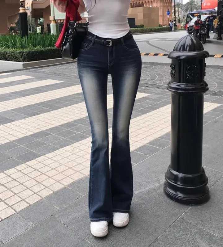 Low Waist Flared Jeans Slimming Legs Plump Hips Bla ey Cotton Stretch Denim Pants Womens Faion Spring 2025T260317