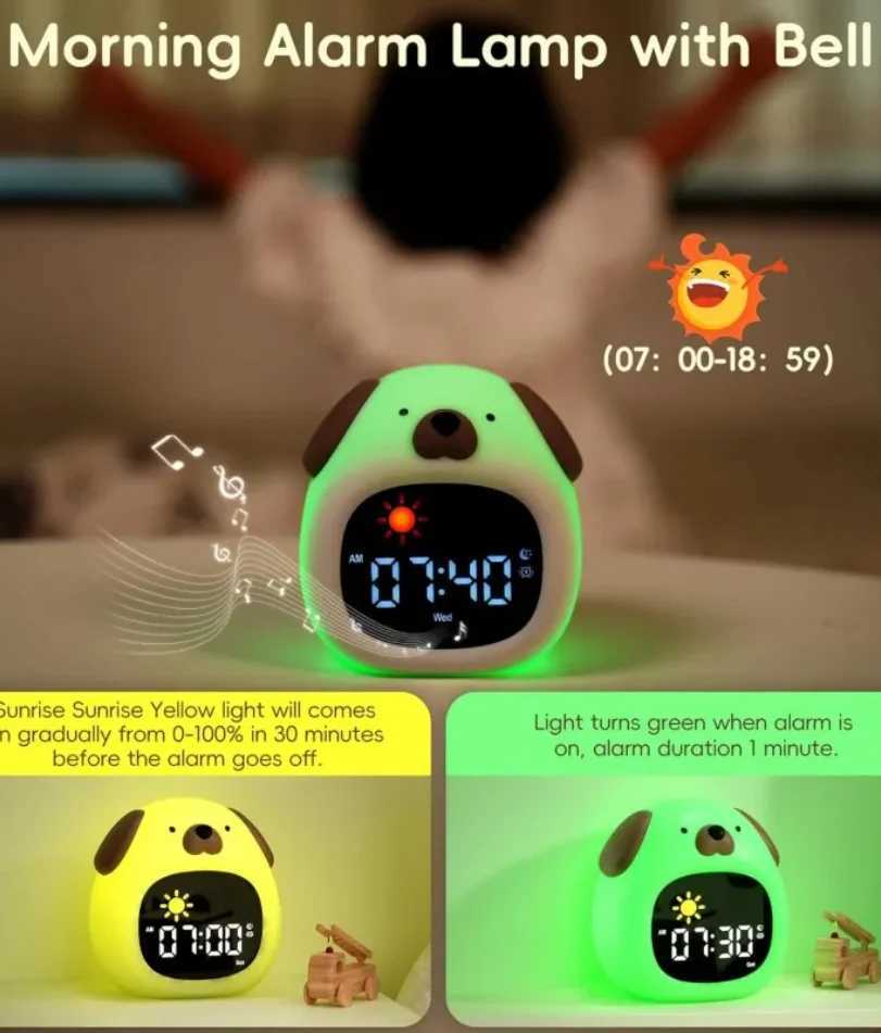 Alarm Clock for Kids Puppy-Shape Toddler Sleep Training Clock Cute Touch Night Light for Children Bedroom D260318