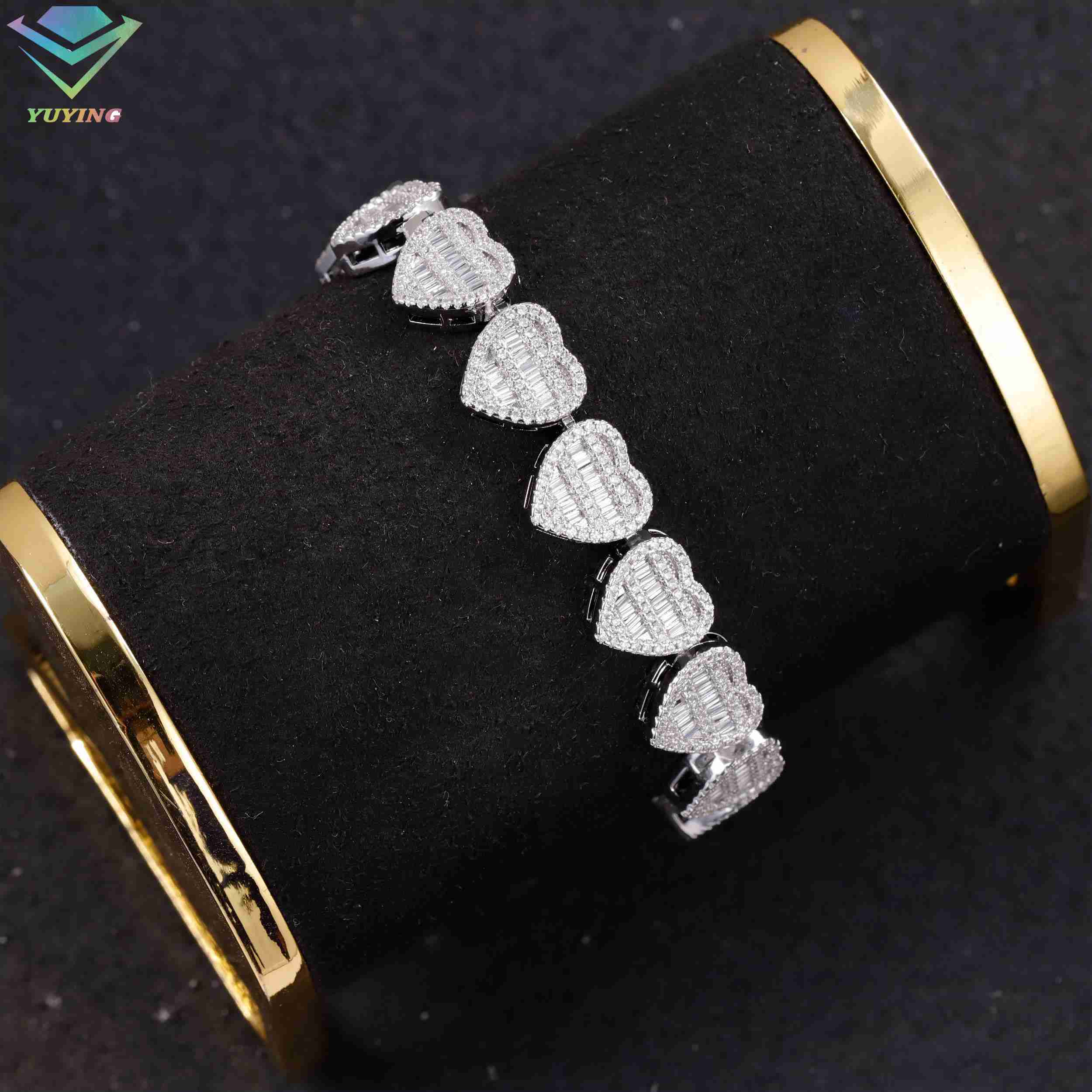 Hot Sale Fashion Hiphop Jewelry Heart Moissanite Link Cuban Chain Ice Out 925 Silver Baguette Diamond Hip Hop Bracelet - view 5