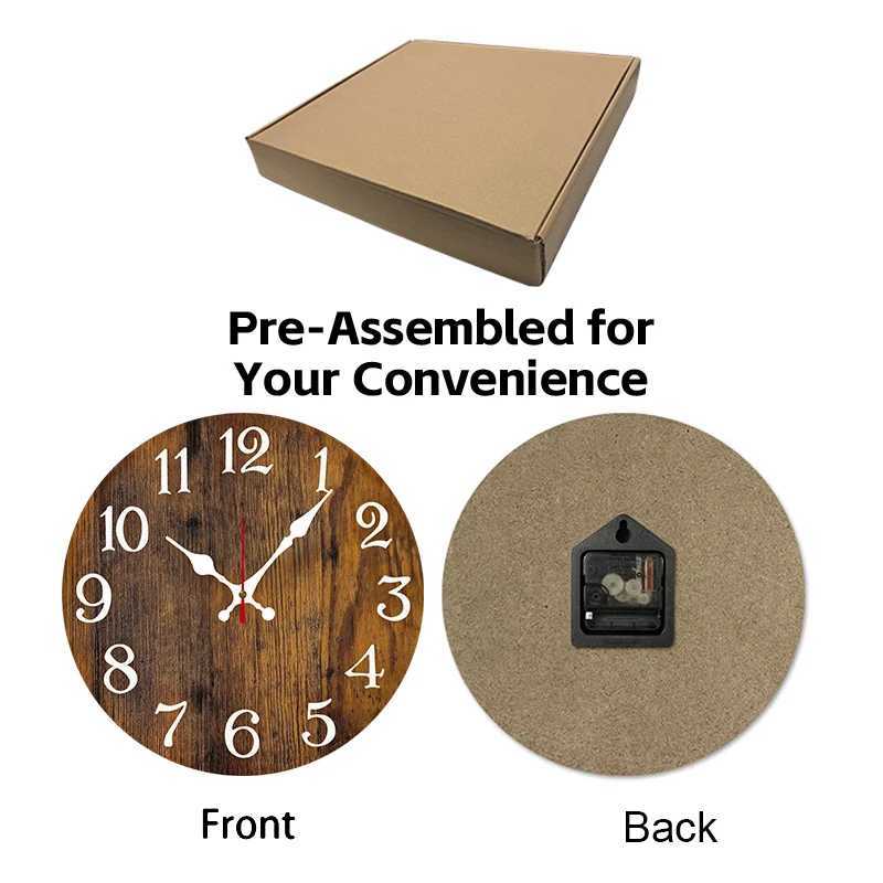Rustic Brown Wooden Round Silent Hanging Wall Clock Suitable For Living Room Office Study Room Bedroom Home Decoration D260318