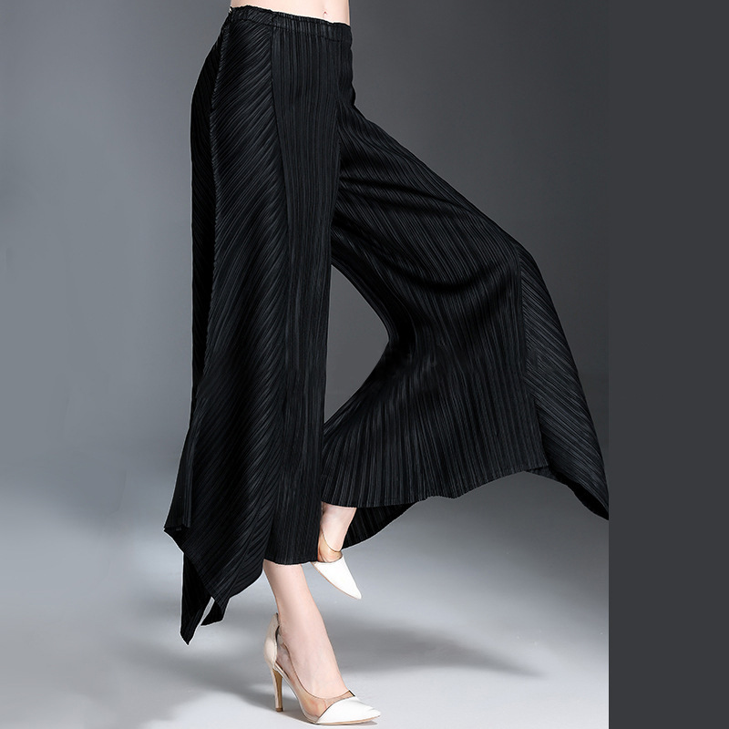 260GY302 Womens Loose Capris High Temperature Set Pleated Wide Leg Pants Summer Casual Vertical Stripe Punk Street Fashion