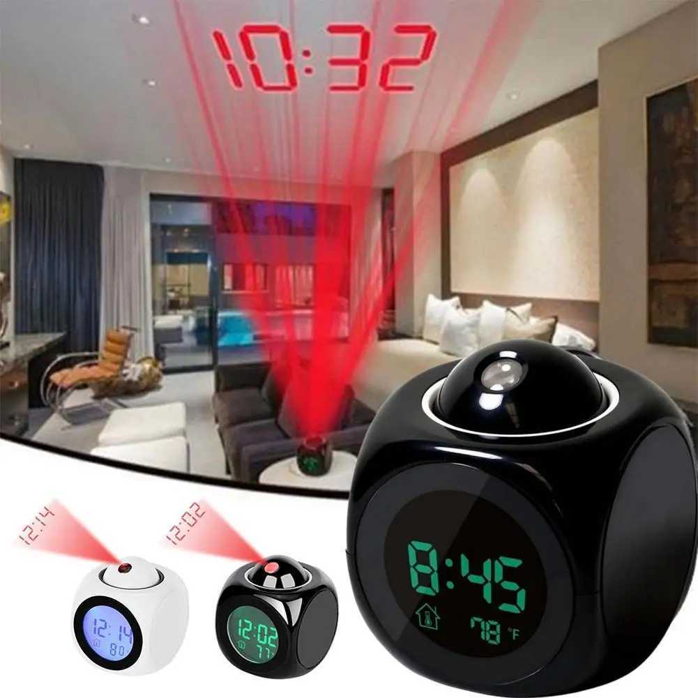 Multifunctional LED Projection Alarm Clock Energy Saving Fashion Voice Alarm Clock Projection Digital Clock Decor Ornament D260318
