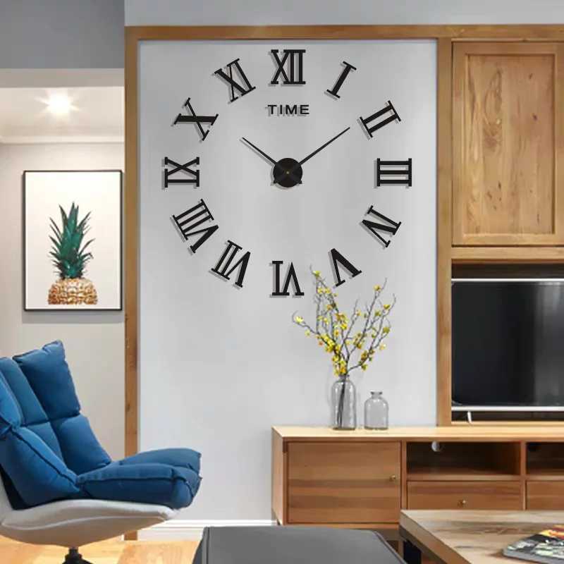 2D/3D Large Roman Numeral Acrylic Mirror Wall Clock Sticker Fashion DIY Quartz Clocks Watch Home Decoration Living Room Stickers D260318
