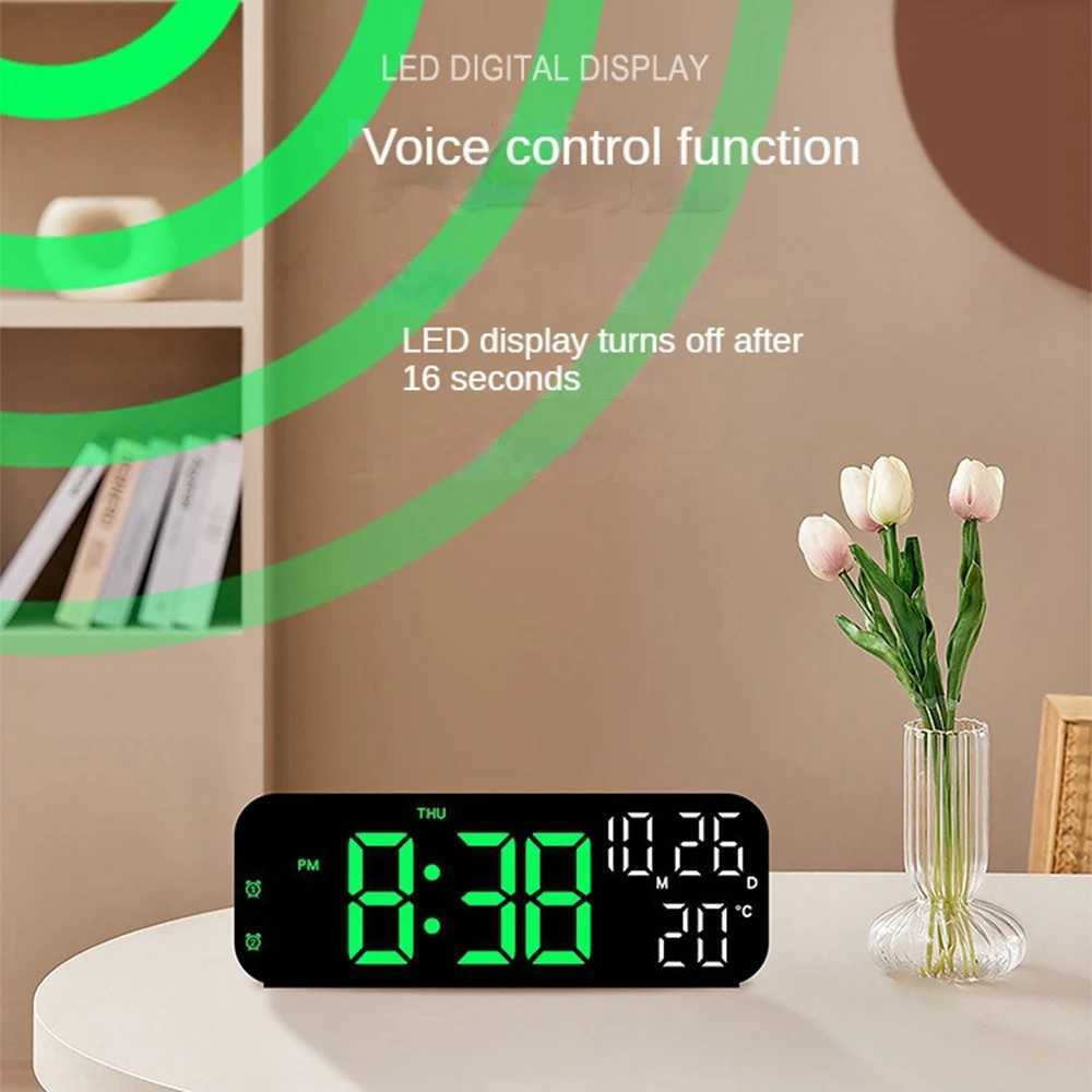 Digital Alarm Clock Temperature and Date Week Display Night Mode Table Clock Voice Control 12/24H Electronic LED Alarm Clocks D260318