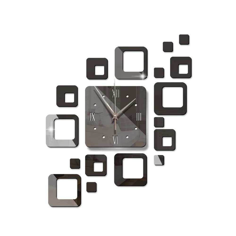 Acrylic Creative Hollow Square Mirror Wall Clock Diy Stickers Personality Mute Modern Design Home Decoration Watch D260318