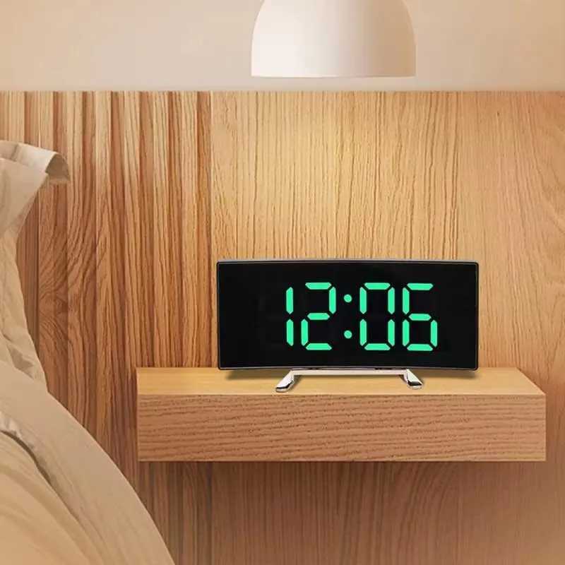 Creative Curved Electronic Clock LED Large Mirror Alarm Clock Silent Smart Desktop Clock Living Room Mirror Clock D260318