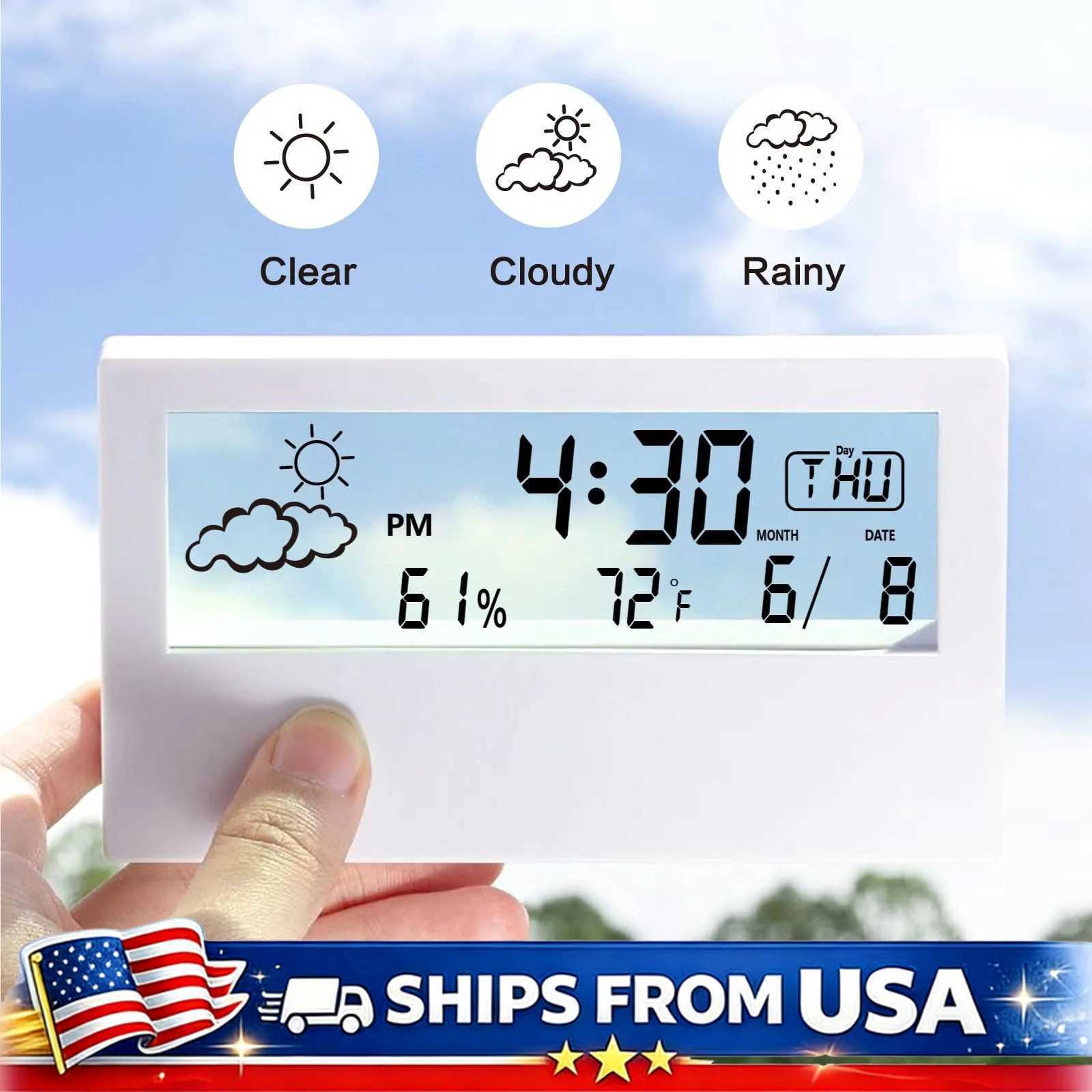 Electronic Alarm Clock Weather Station With Temperature Humidity Monitor Quiet Night Light Desk Clock For Home D260318