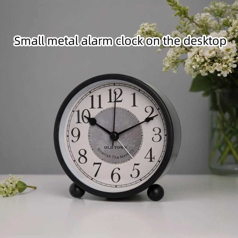 1pc 4 inch retro metal quartz alarm clock simple atmosphere of home decoration table clock quiet quartz movement sweep seconds D260318