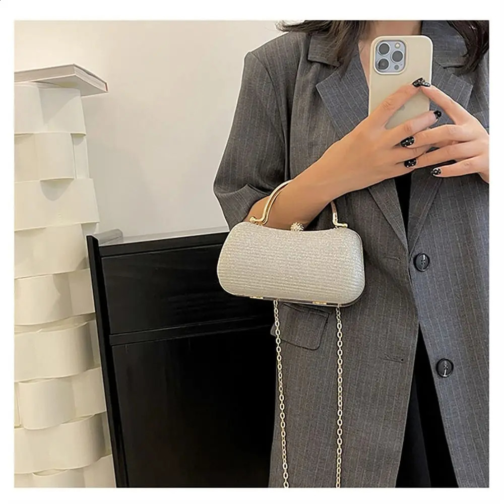 Wedding Bridal Beaded Women Evening Bag Dinner Bag Chain Shoulder Handbags Elegant Rhinestones Clutch Egg Shape Evening Bag 260316