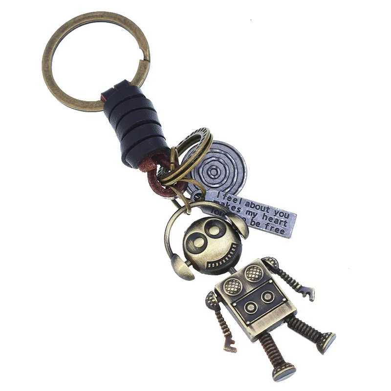 Vintage Limb Movable Robot Keychain Men Hand-woven Cowhide Leather Car Key chain Women Creative Metal Key Pendant Keyrings H260318 - view 7