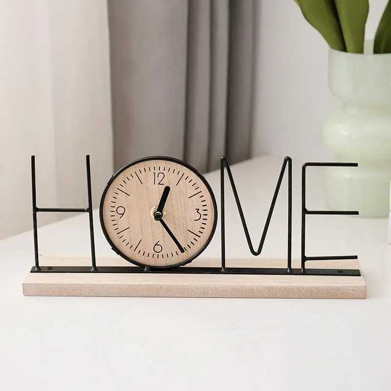 1 Piece Wooden Nordic Style Table Clock - Creative Art Ornament Fashion Desktop Clock for Home Living Room Decor D260318
