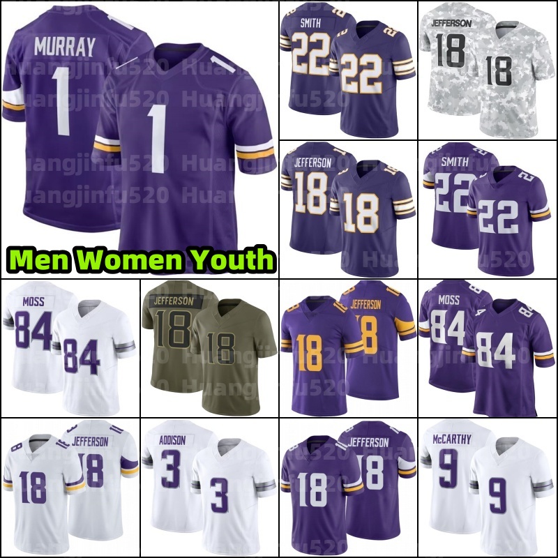 Justin Jefferson 1 Kyler Murray J.J. McCarthy Football Jersey Mason Addison Aaron Jones TJ Hockenson Harrison Smith Randy Moss Ivan Pace Jr Andrew Van Ginkel Tai Felton