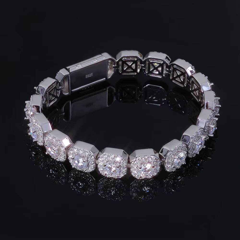 NUOYA 10mm 12mm Iced Out VVS Moissanite Tennis Chain 925 Sterling Silver Clustered Tennis Chain Hip Hop Necklace for Men Women