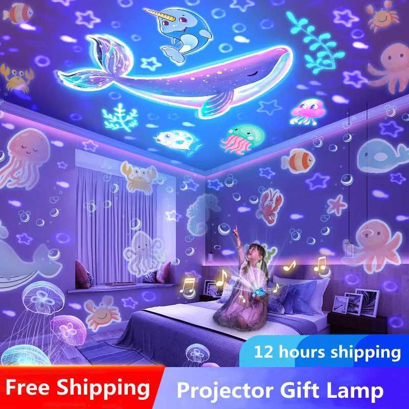 Starry Projector Night Light Rotating Sky Moon Lamp Galaxy Lamp Home Bedroom Decoration Starlight Christmas Lights for Kids Gift H260318