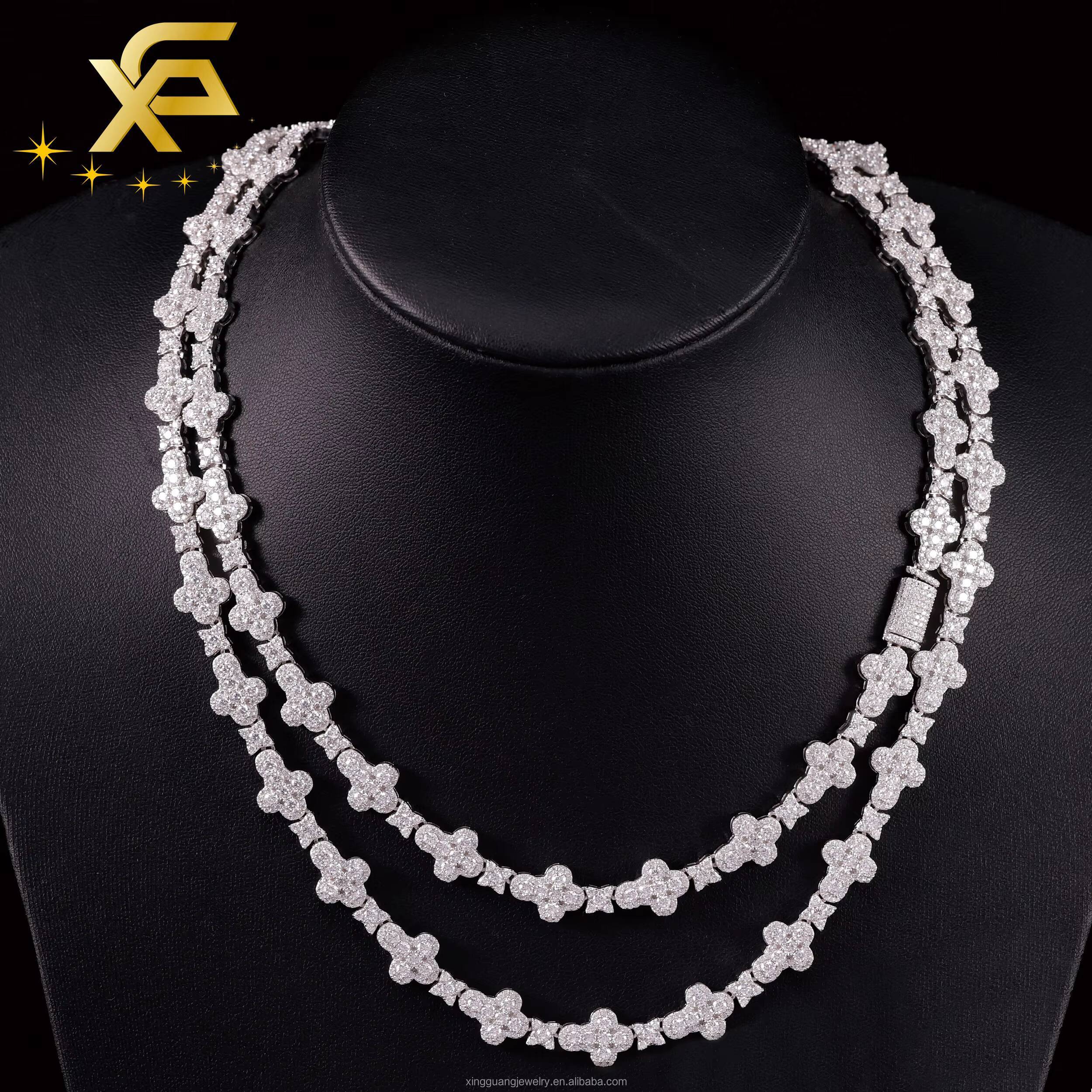 Cross Chain 925 Sterling Silver HipHop 15MM Round D/VVS Moissanite Chain Gold Plated Polished Silver Cuban Link Chain Necklace