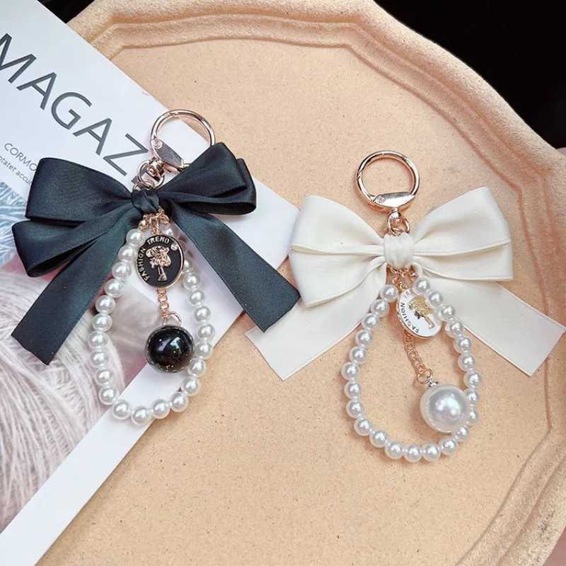 Luxury Silk Bowknot Keychain Key Chains Pearl Chain Car Keychain Women Handbag Bag Pendant Crystal Keyring Accessories Gift X421 H260318 - view 3
