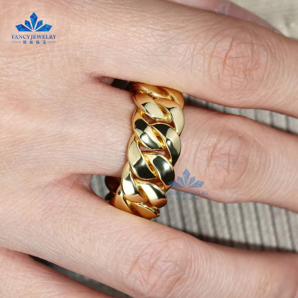 New Design Hiphop Style Cuban Ring 925 Silver Gold Plated Without Diamond Miami Style Ring for Men Gift Party Luxury Jewelry