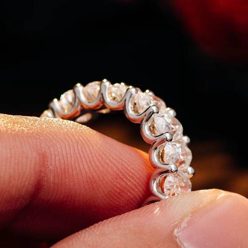 DEF Oval Cut Moissanite Eternity Ring Band 925 Sterling Silver Fine Jewelry Rings VVS Clarity High Quality Loose Stone