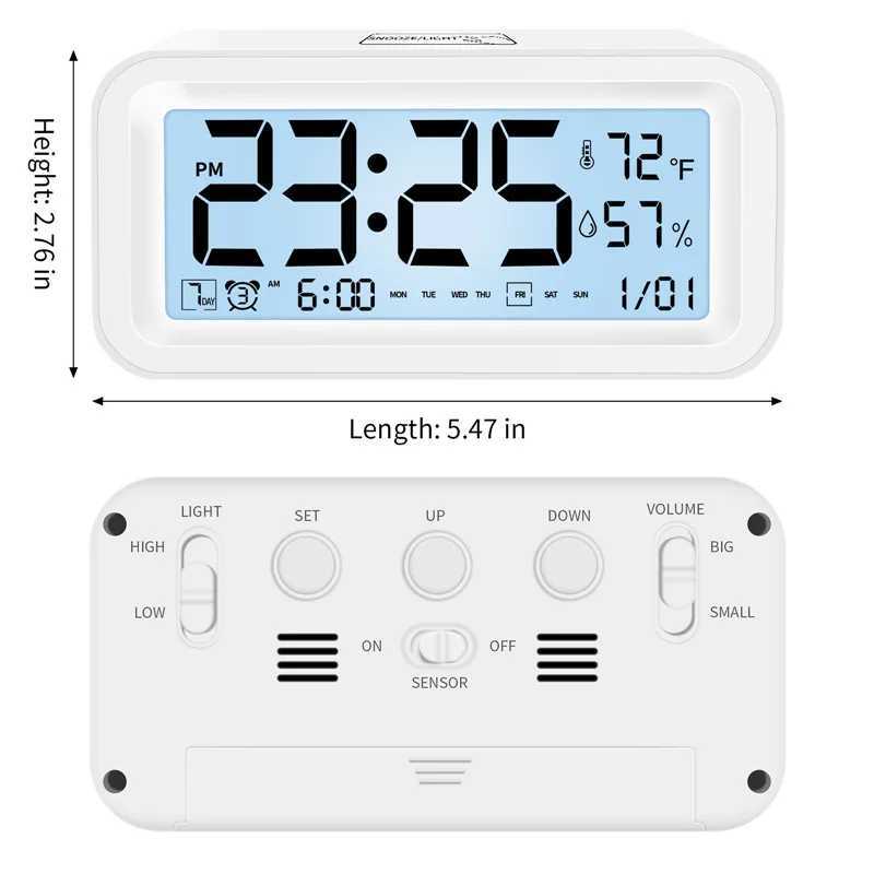 Multi-function Digital Clock LED Brightness Adjustable Temperature and Humidity Display Dual Mode Alarm Clock D260318