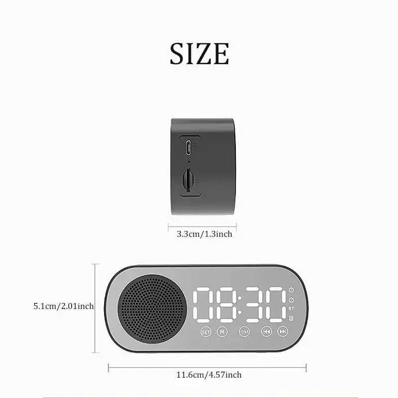 Alarm Clock Bluetooth Speaker Digital Alarm Clock Radio with LED Mirror Display Loud Alarm Clock for Heavy Sleepers D260318